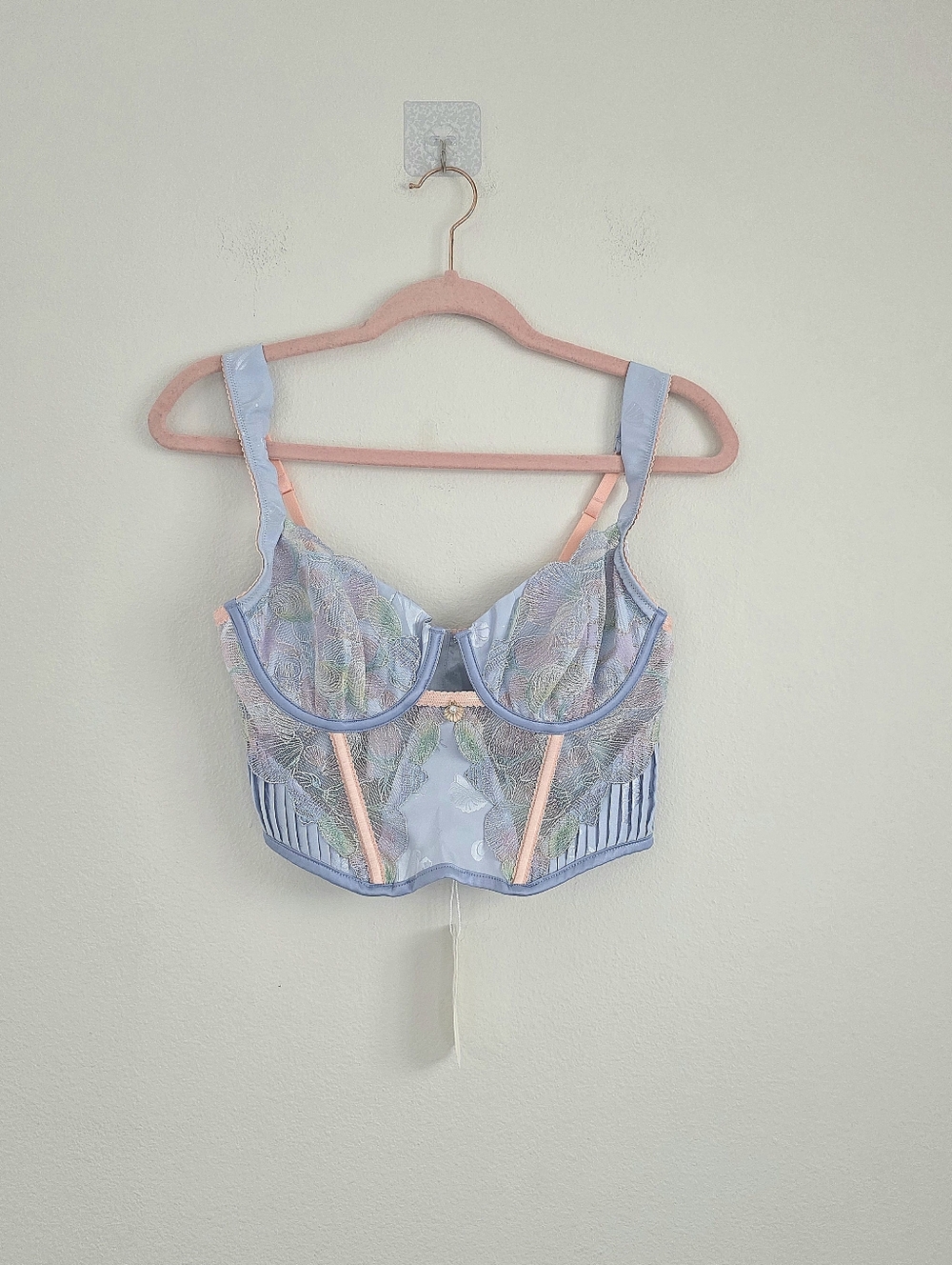For Love And Lemons Seashell Mermaid Lace Longline Bra with Peach Trim